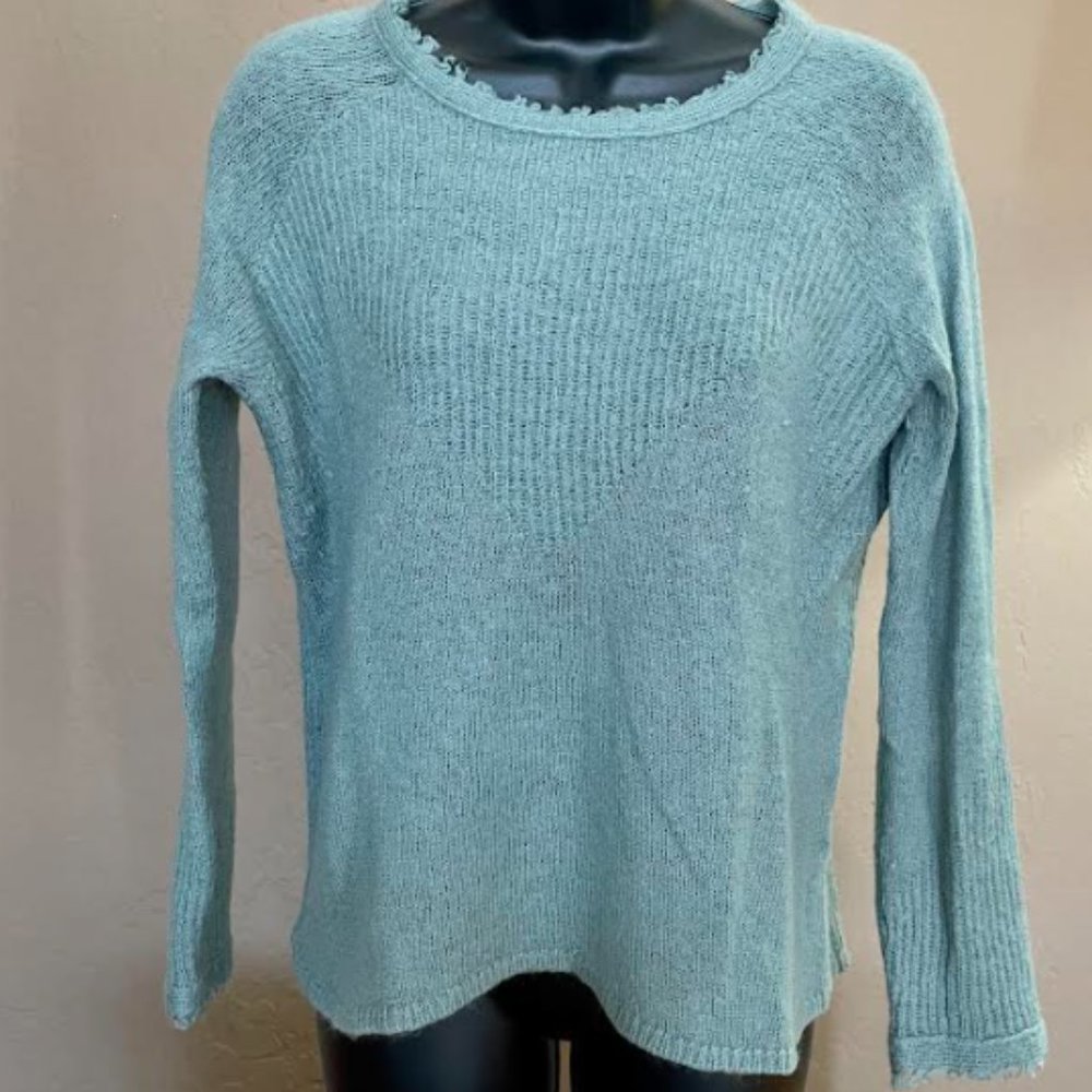 Lucky Brand Seafoam Green Long-Sleeve Rayne Frayed Sweater